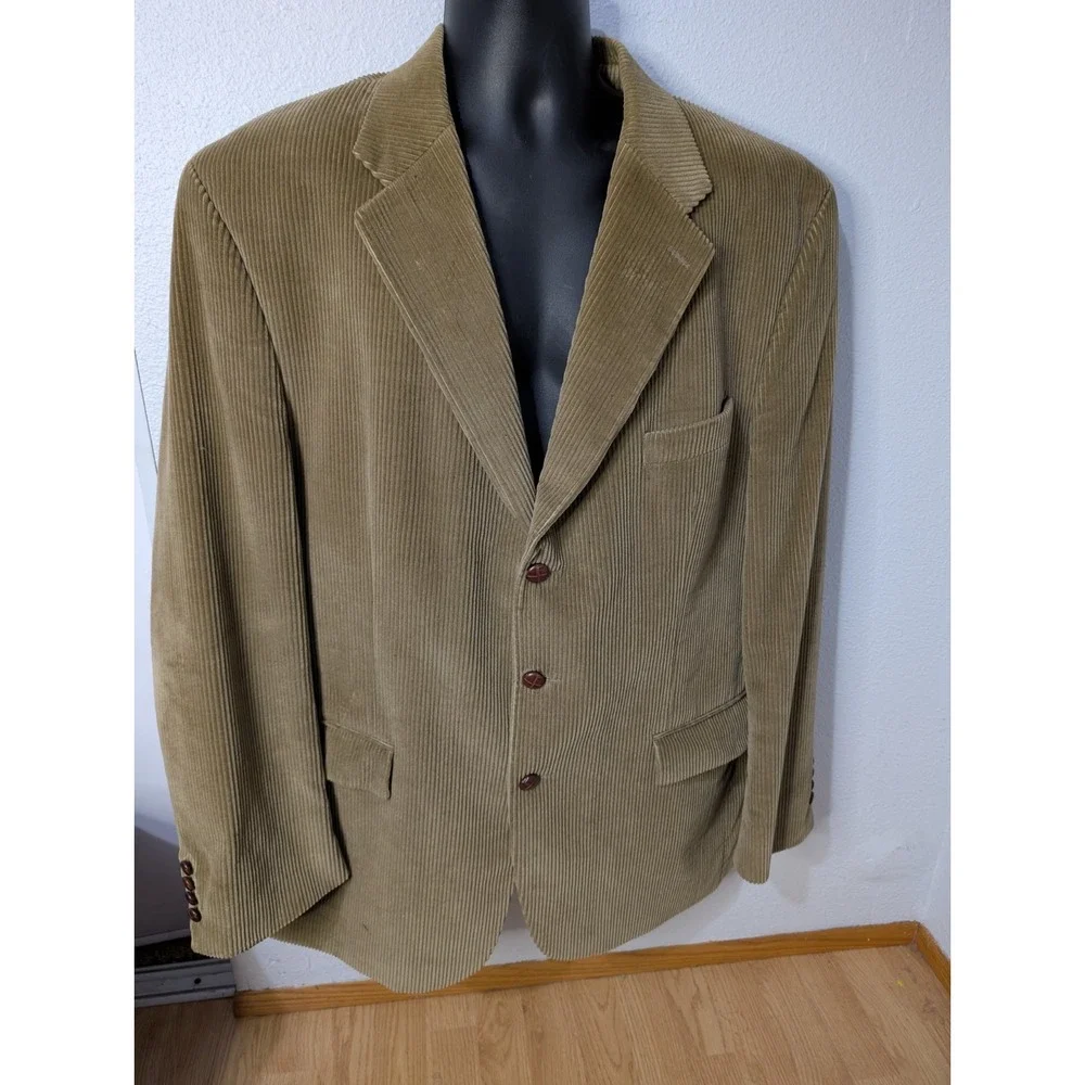 VTG Chaps Ralph Lauren Corduroy Blazer Sport Coat Mens 46T Tan 3 Button Academia